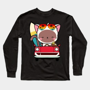 Funny white cat driving a car Long Sleeve T-Shirt